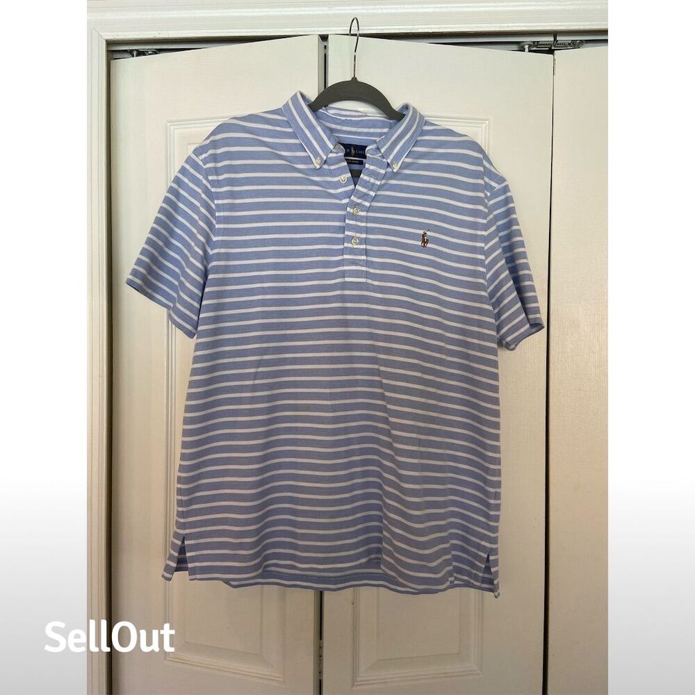 Ralph Lauren Men's XL Blue Striped Polo Shirt Short Sleeve
